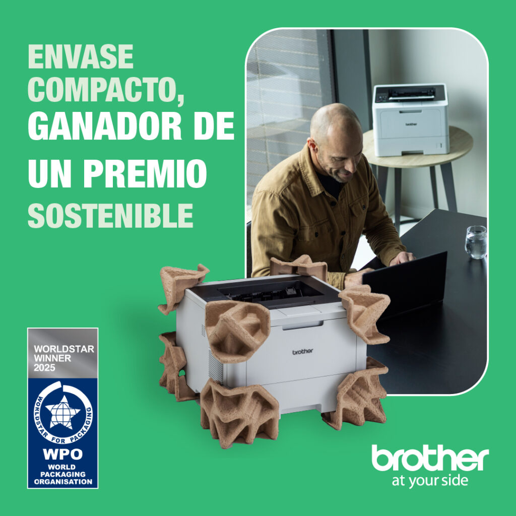 Impresora Brother con embalaje ecológico premiado.