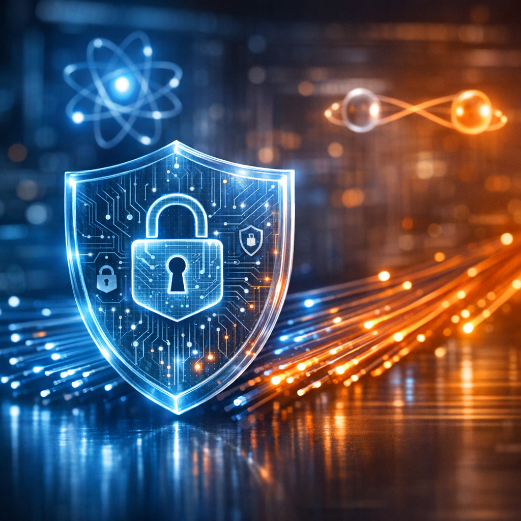 Escudo digital con candado representando ciberseguridad cuántica