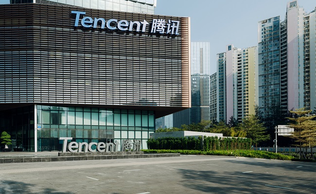 Edificio de Tencent con su logo visible en la fachada