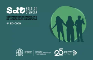 Logotipo del certamen Solo de Ciencia con siluetas de participantes