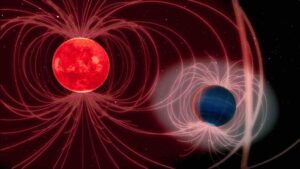 Representación del campo magnético de un exoplaneta GJ 436 b y su estrella