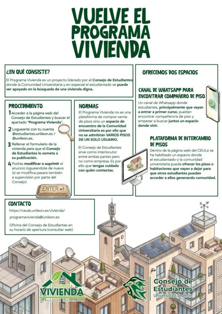 Cartel informativo sobre el Programa Vivienda de la Universidad de León